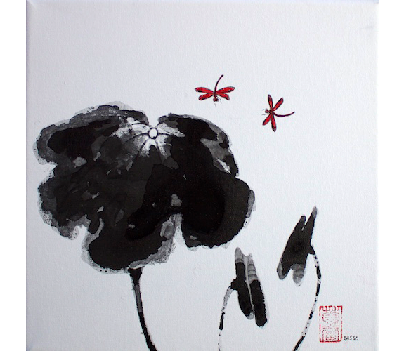 "Korean Red Dragonflies and Lotus" - Susan Bosse